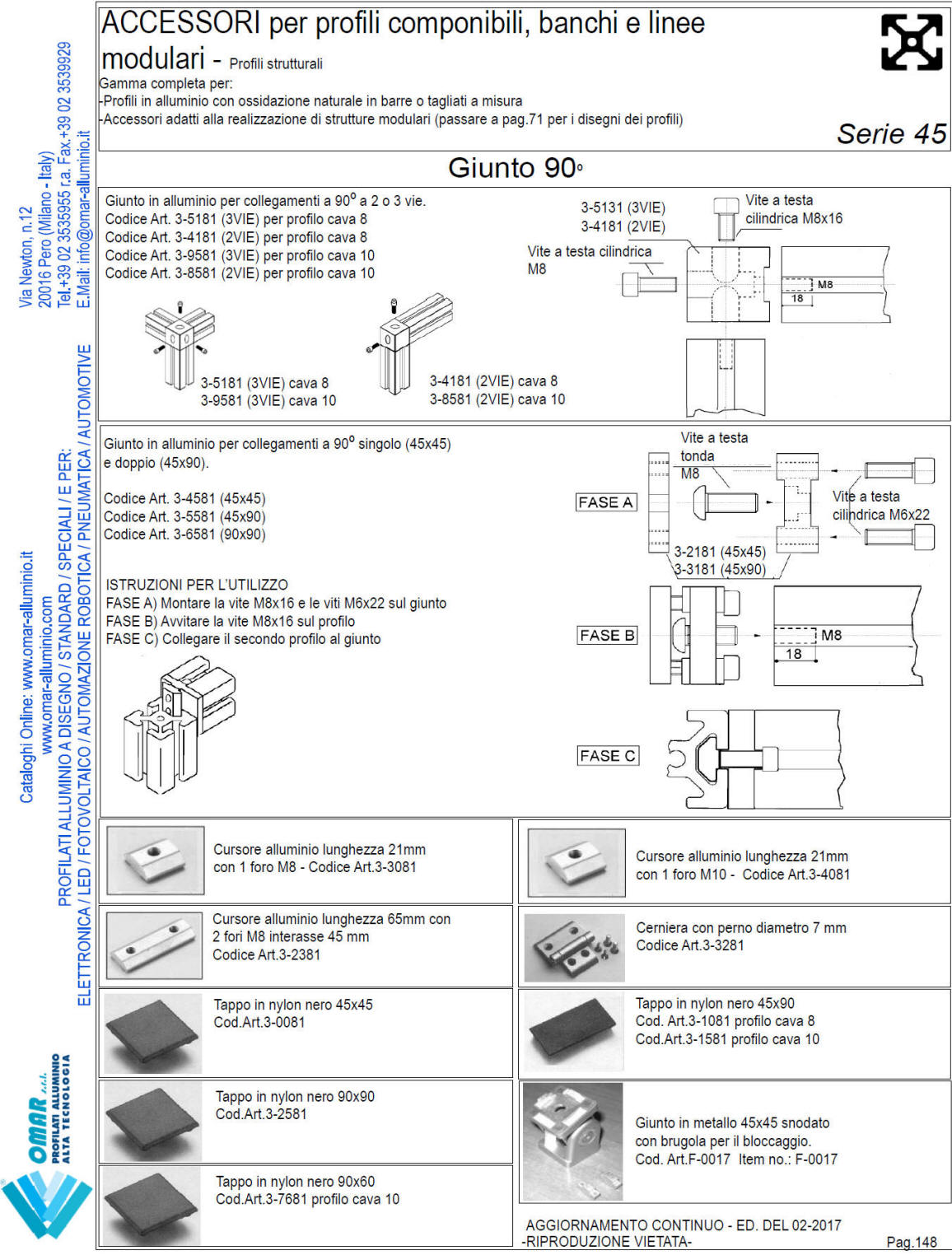 Serie completa di tappi per profili modulari