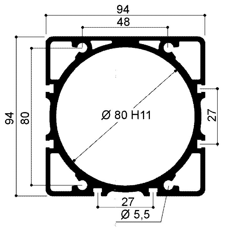 Aluminiumrohr für Pneumatikzylinder ISO 21287 Durchmesser 80 mm