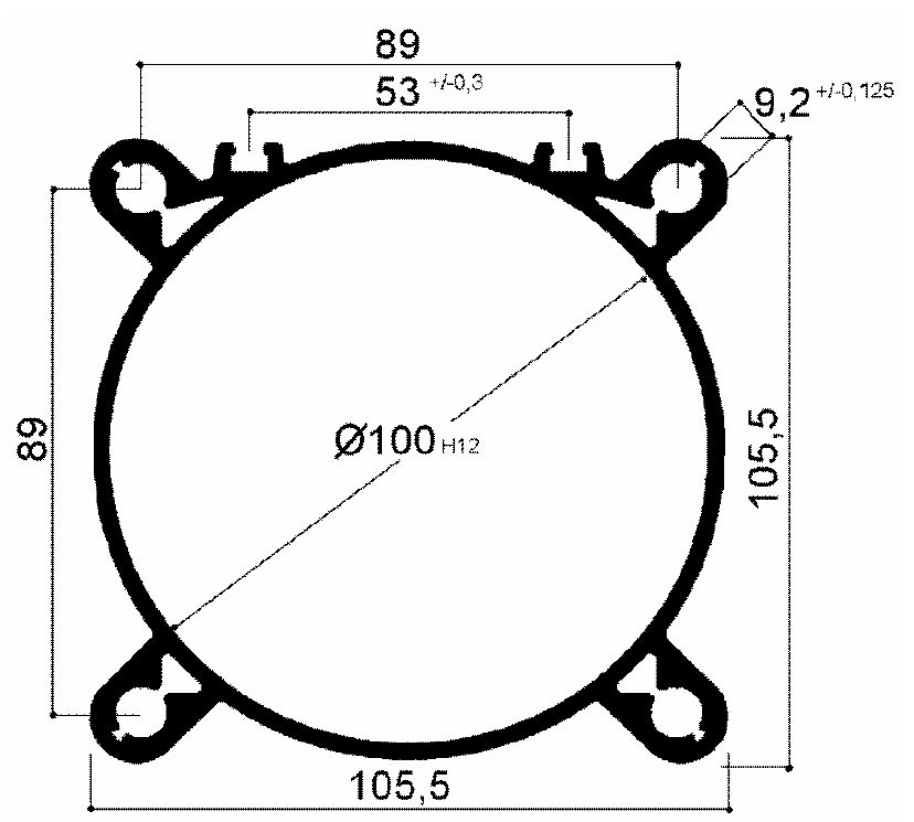 Profil zur Herstellung von Pneumatikzylindern mit einem Durchmesser von 100 mm