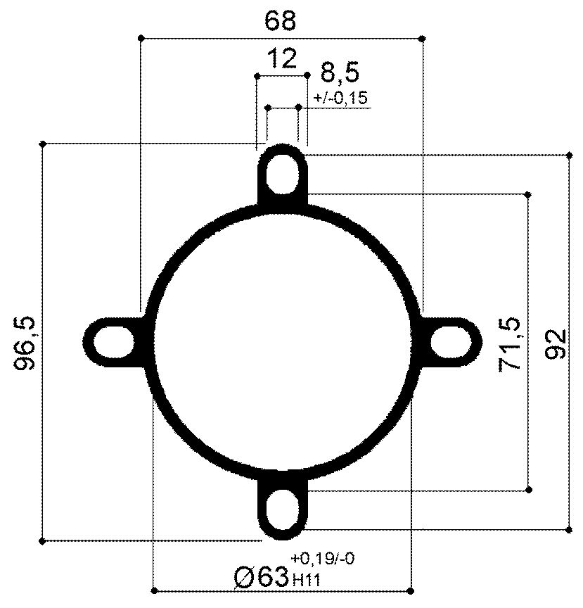 Aluminiumprofil für Pneumatikzylinder mit Bohrungsdurchmesser 63 mm