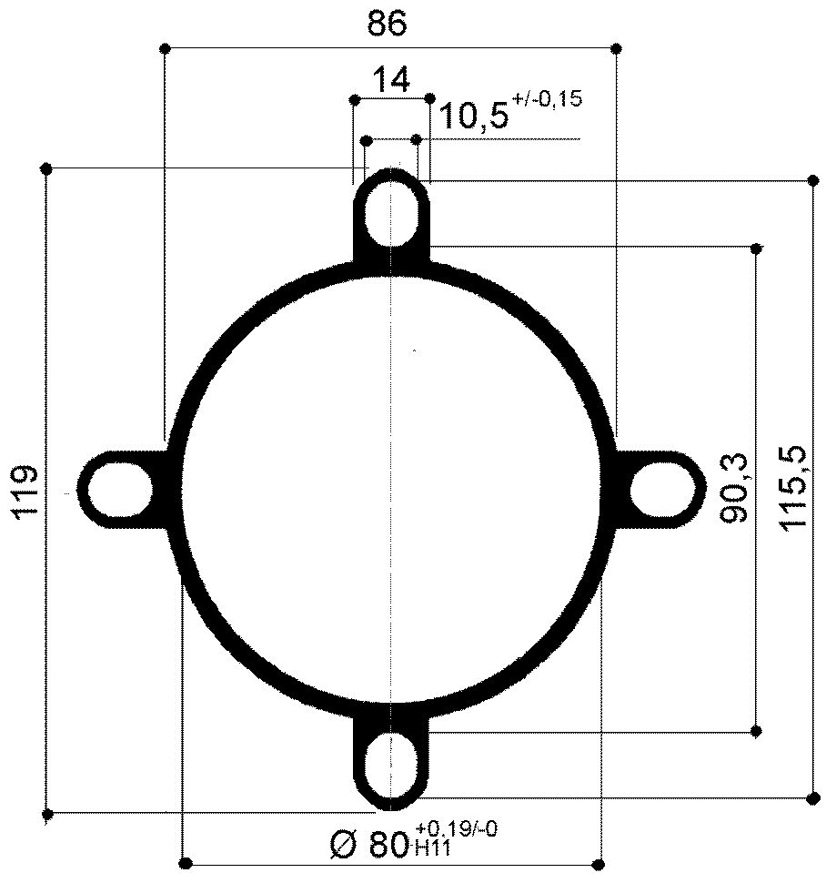 Aluminiumrohr für Pneumatikzylinder mit schlitzförmigen Löchern für Zugstangen mit 80 mm Durchmesser