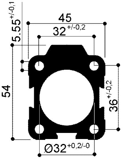 Aluminiumprofil für Kurzhub-Pneumatikzylinder mit einem Bohrungsdurchmesser von 32 mm