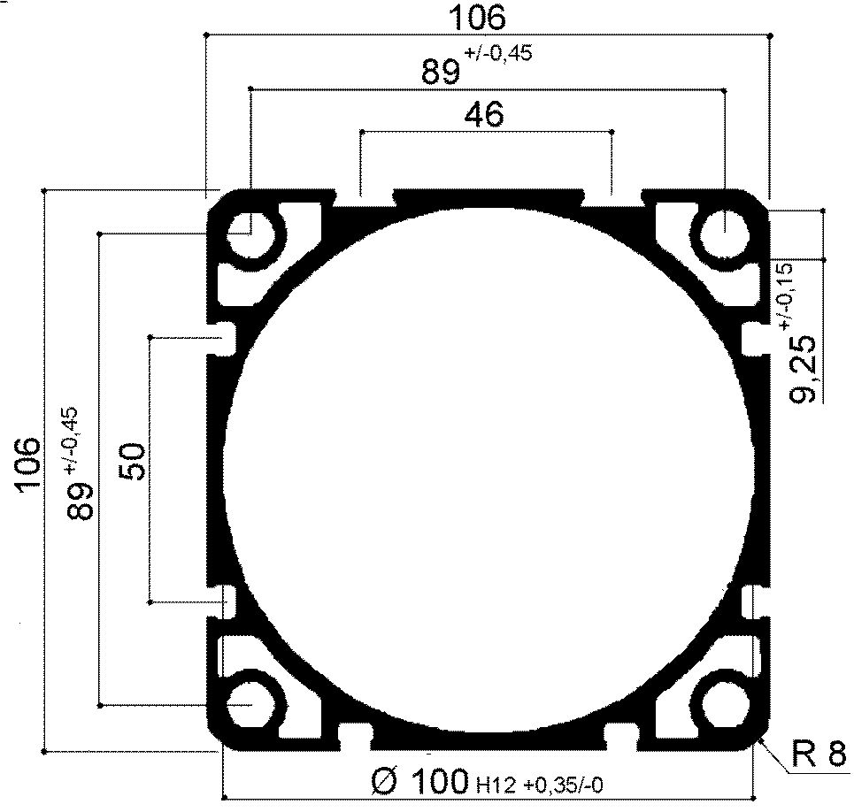 Aluminum jacket for pneumatic cylinder bore 100mm