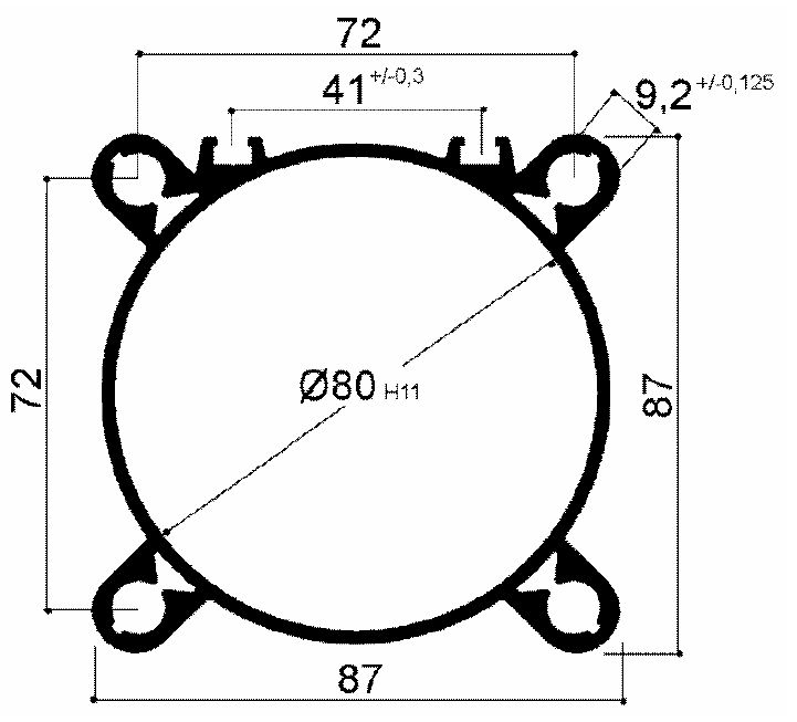 Perfil de 80 de diámetro para la creación de cilindros neumáticos ligeros.