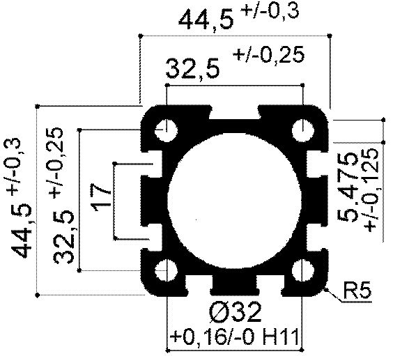 perfil cuadrado de aluminio para cilindros neumáticos