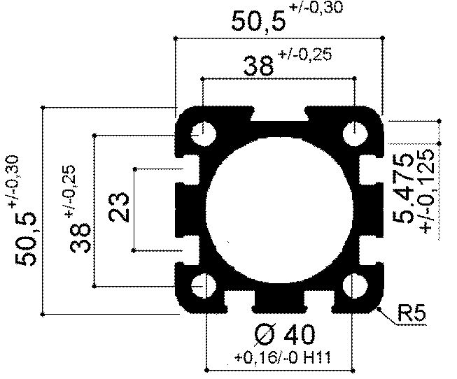 Perfil de aluminio serie 99 para la producción de cilindros neumáticos.