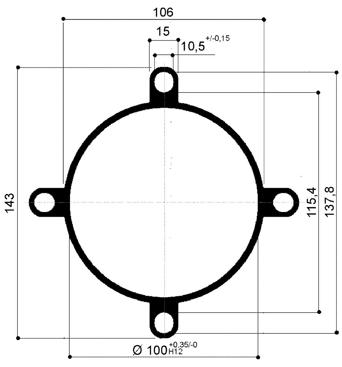 chemise avec trous oblongs en aluminium pour vérin pneumatique avec alésage de 100 mm