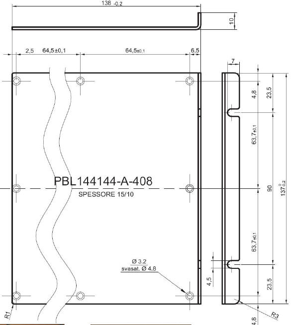 standard L-shaped panel in aluminum for art.144X144