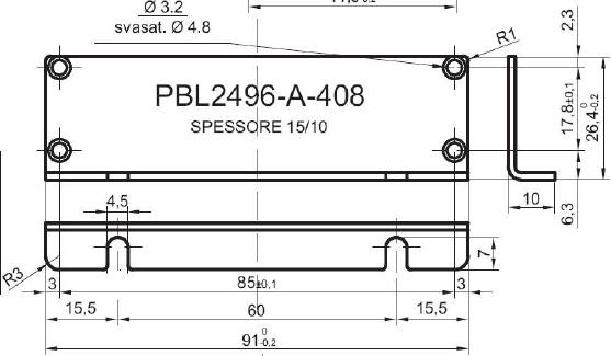 standard L-shaped panel in aluminum for art.2448