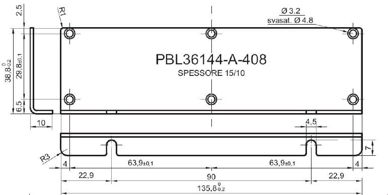 standard L-shaped panel in aluminum for art.36144