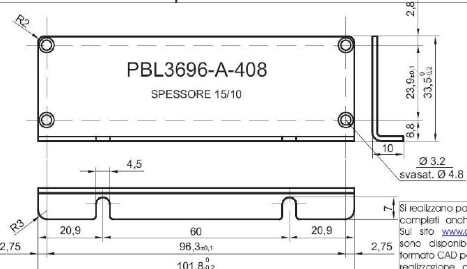 standard L-shaped panel in aluminum for art.3696