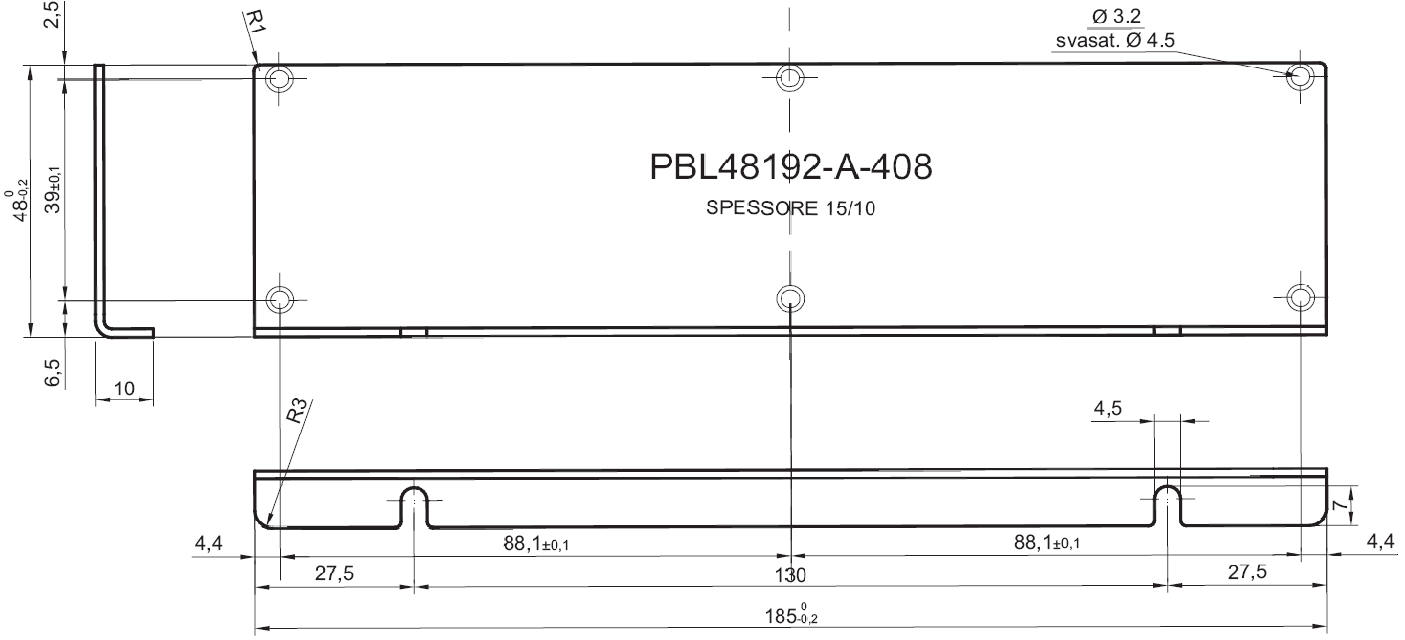 standard L-shaped panel in aluminum for art.48192