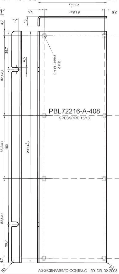 standard L-shaped panel in aluminum for art.72216