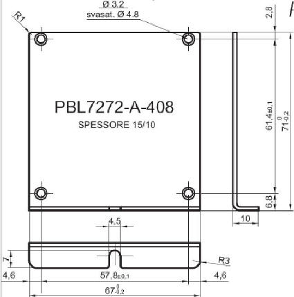 standard L-shaped panel in aluminum for art.7272