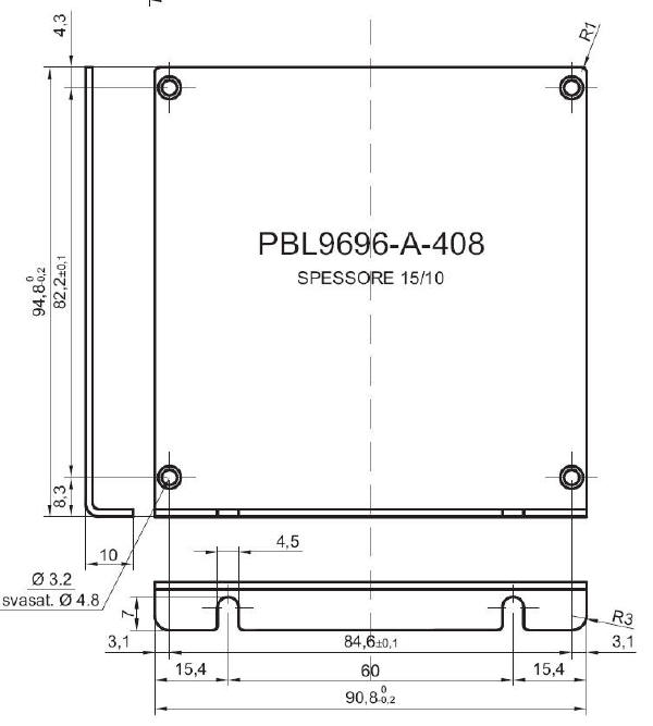 standard L-shaped panel in aluminum for art.9696