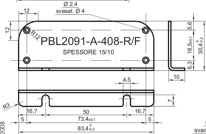 standard L-shaped panel in aluminum for art.2091